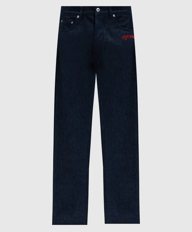 Off-White Jeans blu con ricamo logo OMYA138F24DEN002