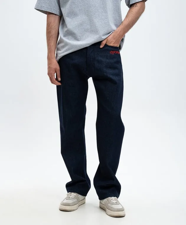 Off-White Jeans blu con ricamo logo OMYA138F24DEN002