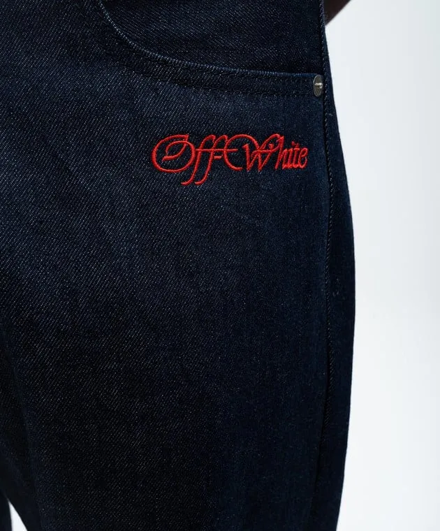 Off-White Jeans blu con ricamo logo OMYA138F24DEN002