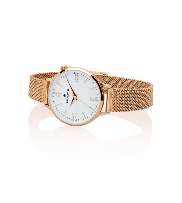 Orologio solo Tempo Donna Hoops Classic Chic Milanese Rose Gold Bianco 2610ld-rg01