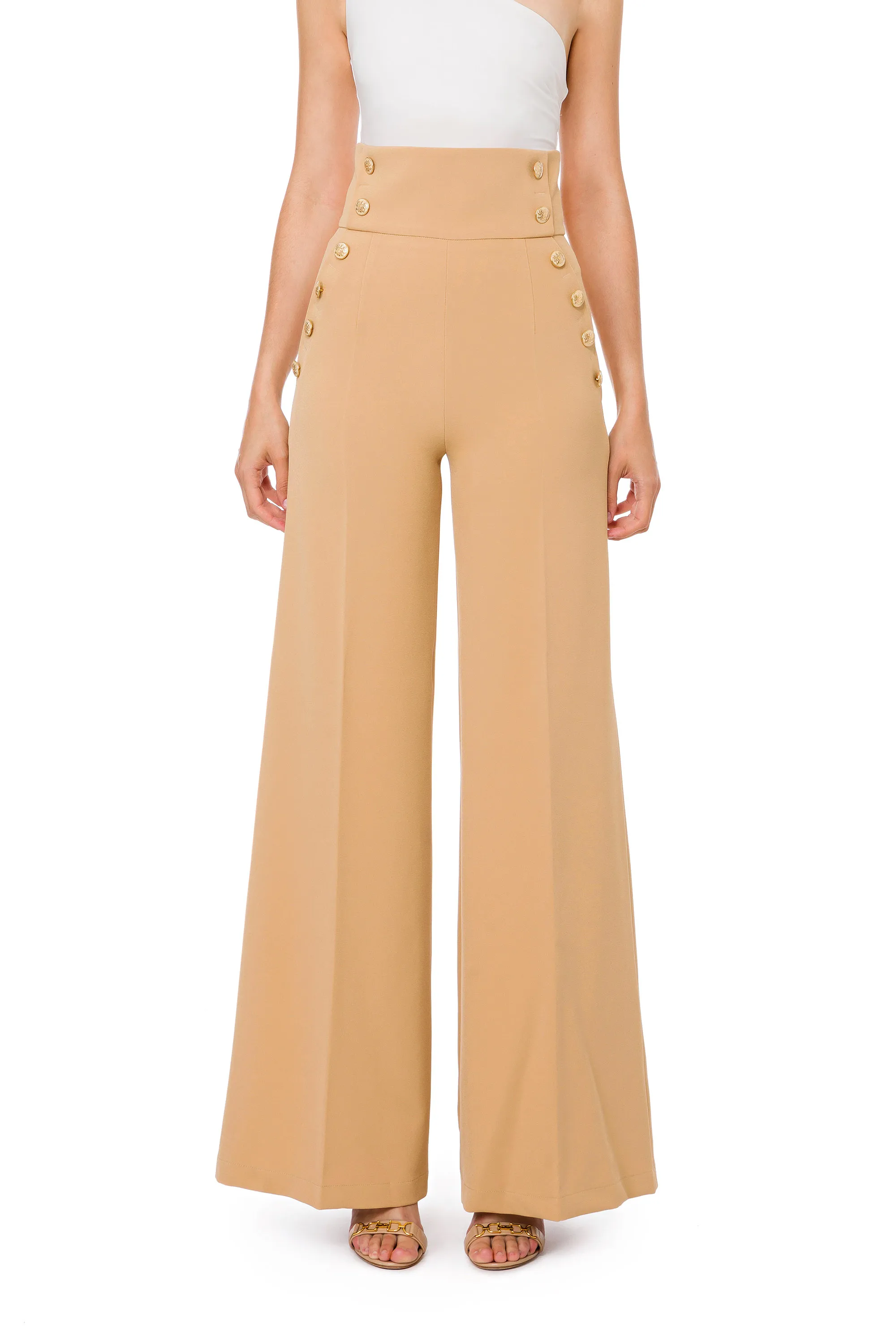 Pantalone a palazzo con bottoni gold