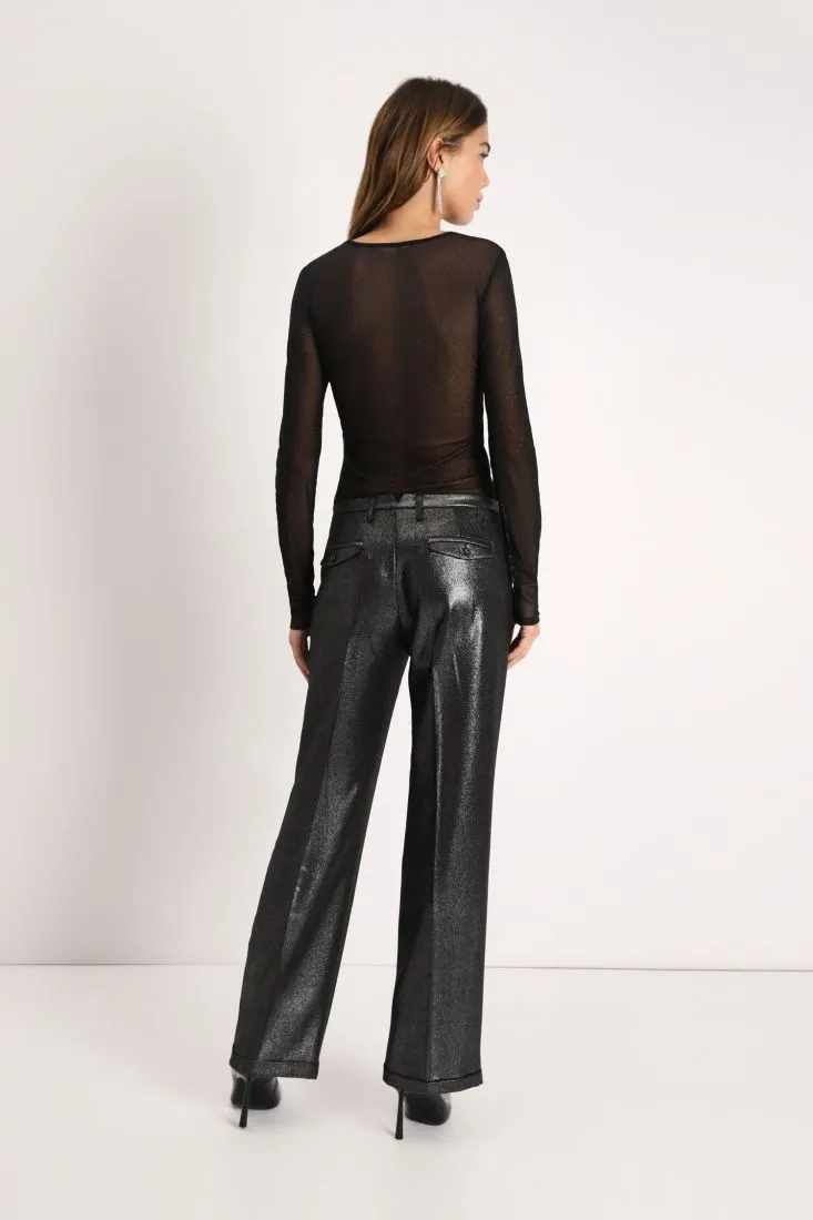 Pantaloni a palazzo effetto metallizzato con piega stirata