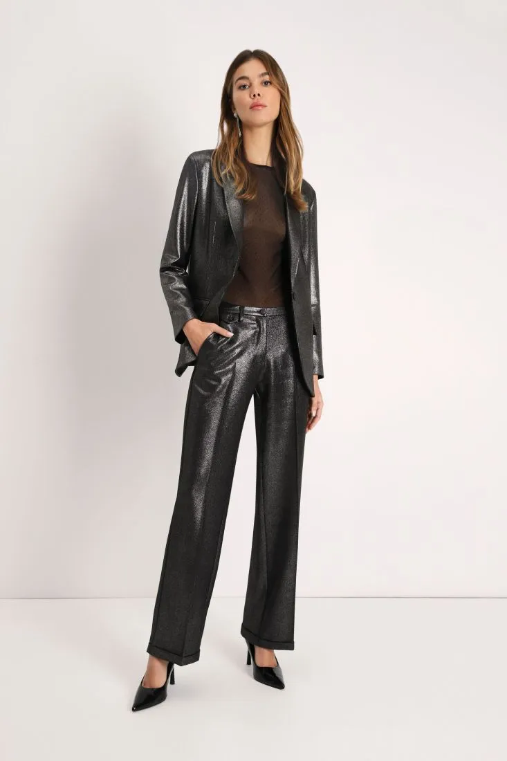 Pantaloni a palazzo effetto metallizzato con piega stirata