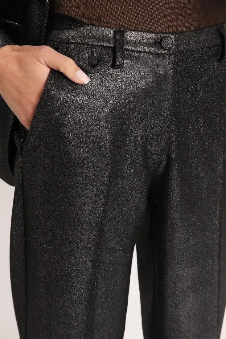 Pantaloni a palazzo effetto metallizzato con piega stirata