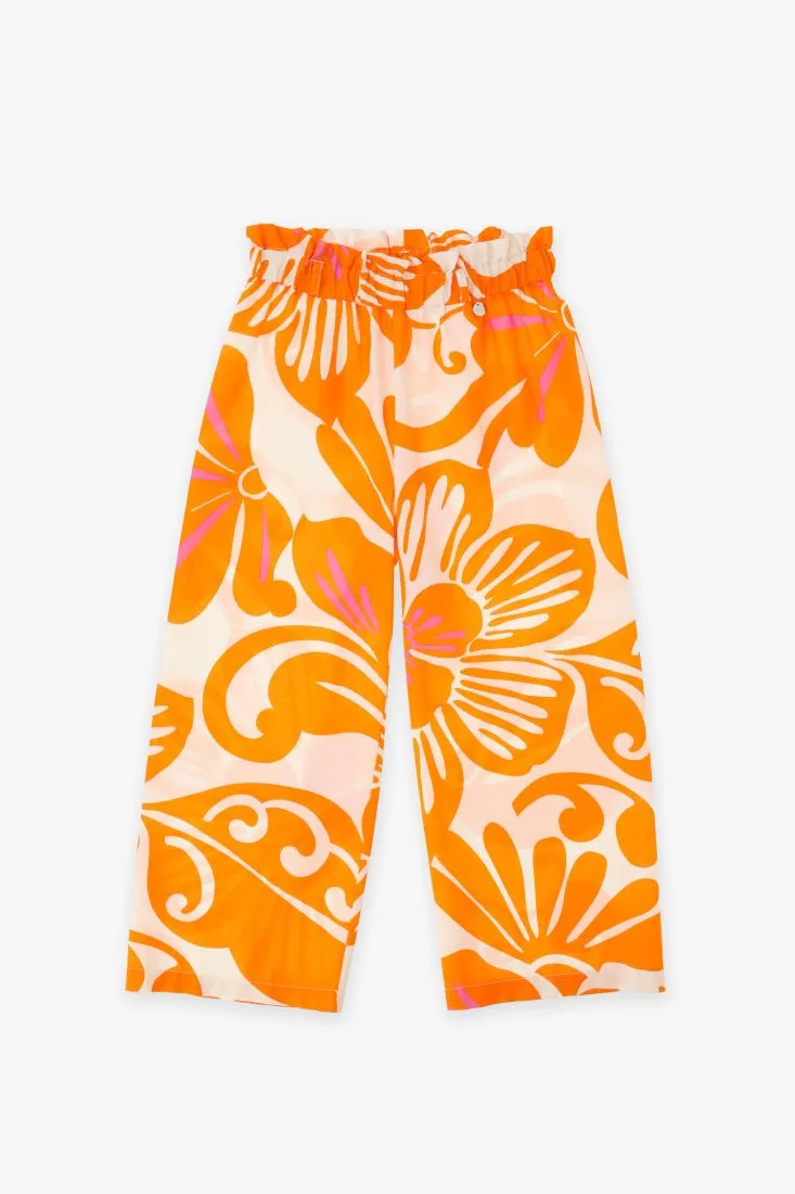 Pantaloni bambina fantasia floreale multicolor in puro cotone