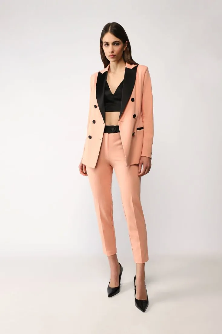 Pantaloni cropped slim-fit con fascia in vita a contrasto