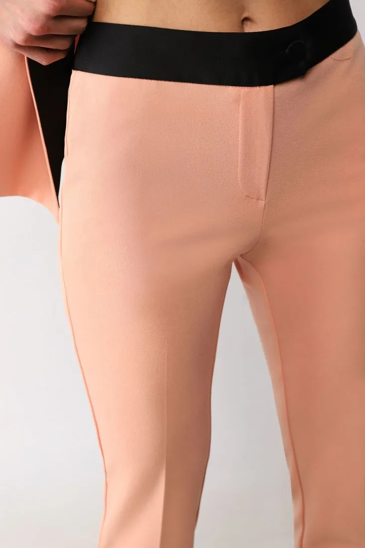 Pantaloni cropped slim-fit con fascia in vita a contrasto
