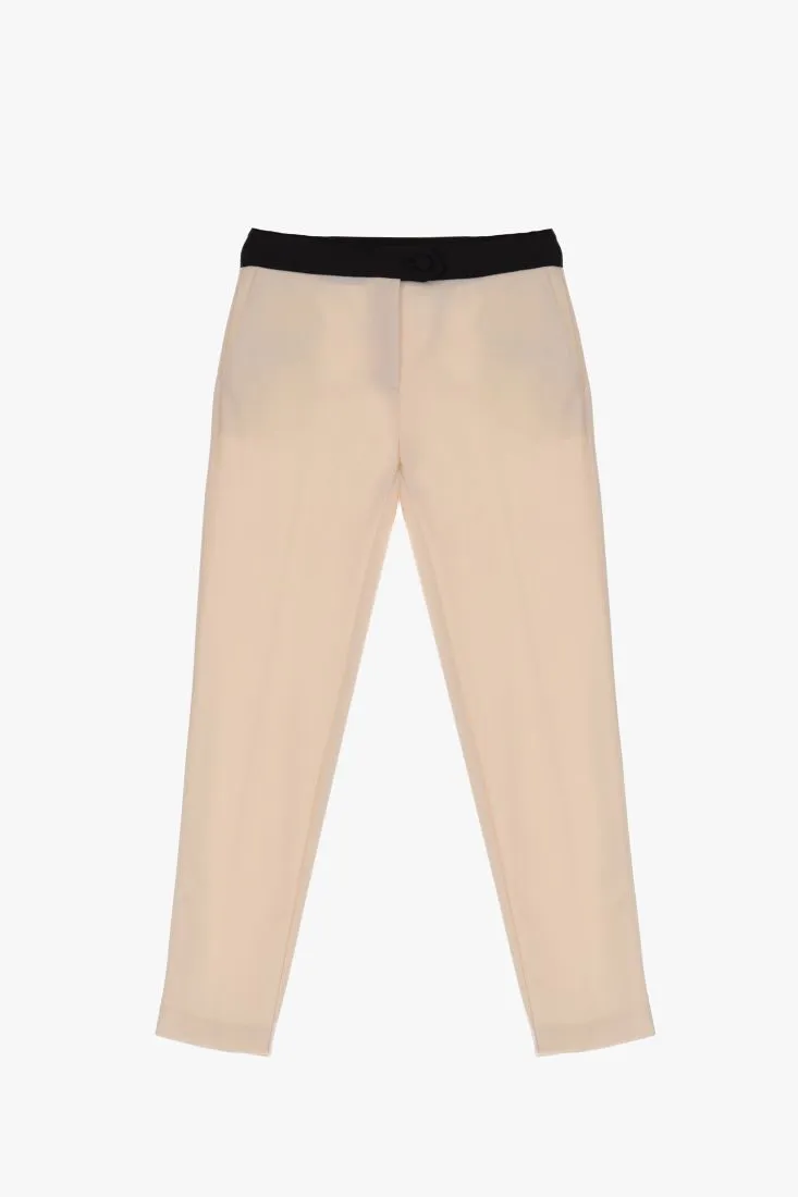 Pantaloni cropped slim-fit con fascia in vita a contrasto