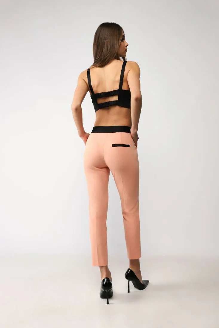 Pantaloni cropped slim-fit con fascia in vita a contrasto