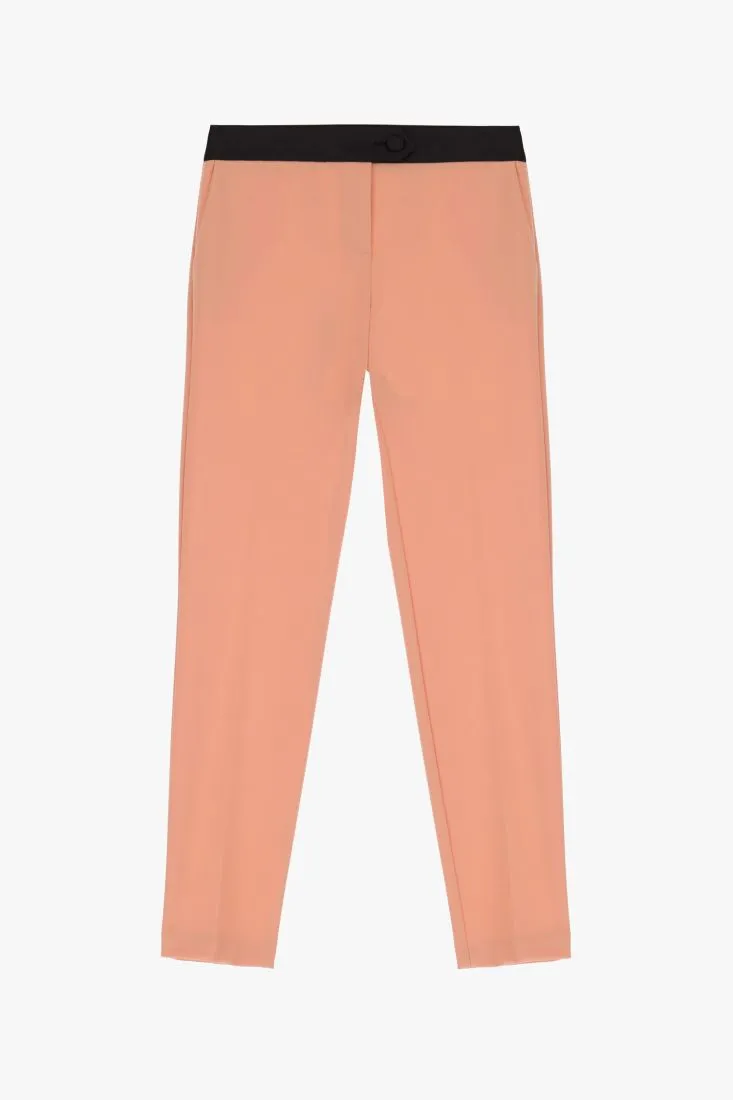 Pantaloni cropped slim-fit con fascia in vita a contrasto