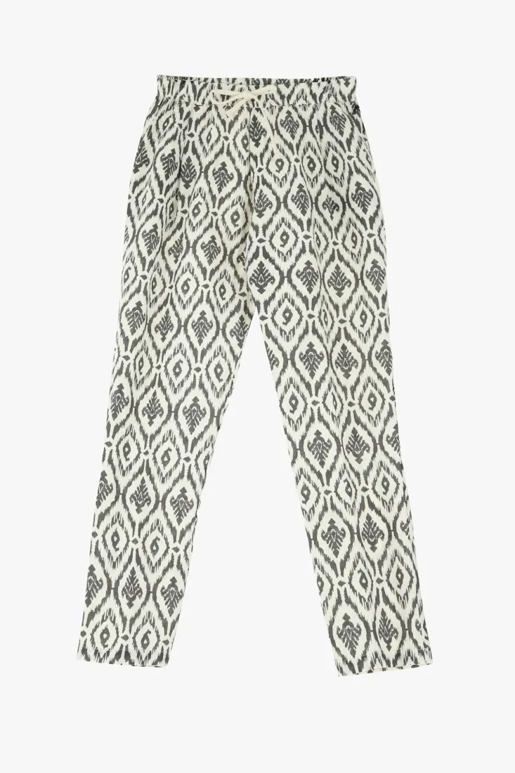 Pantaloni slim-fit fantasia astratta con coulisse e pinces