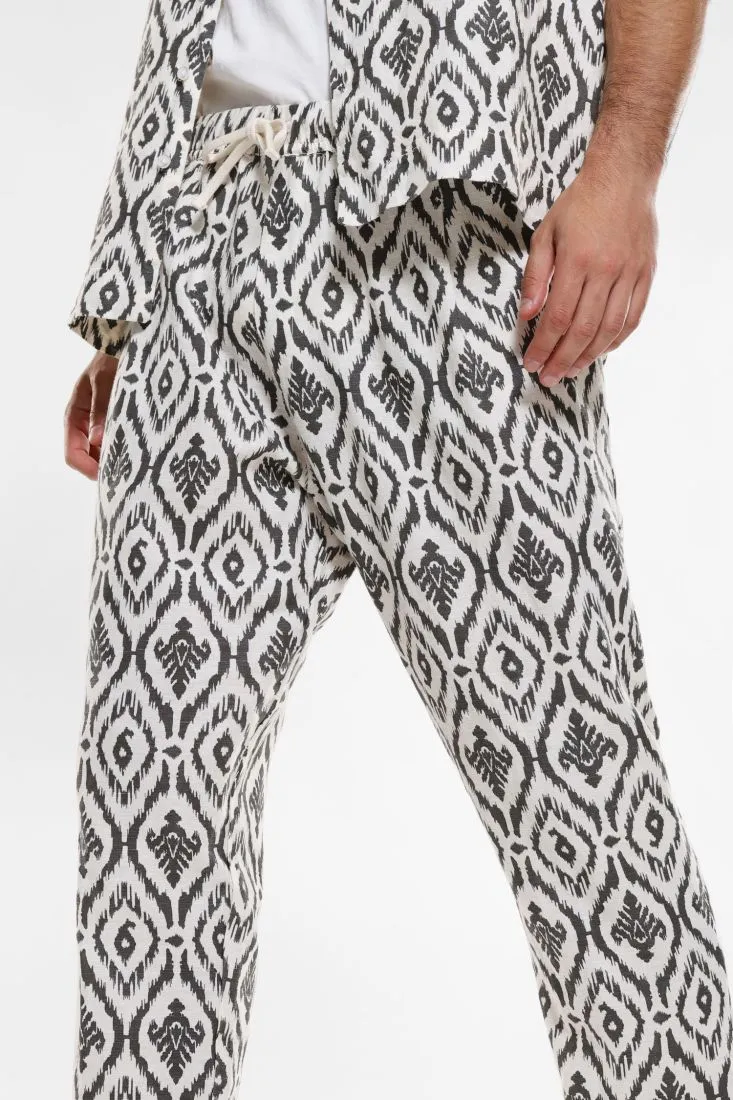 Pantaloni slim-fit fantasia astratta con coulisse e pinces
