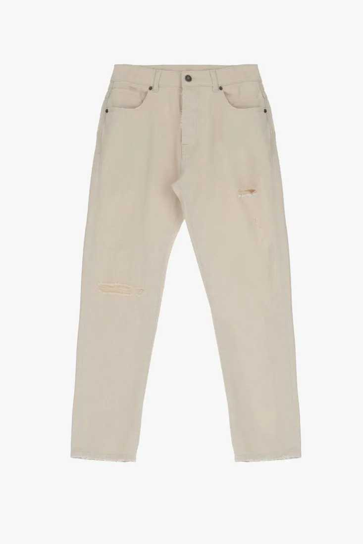 Pantaloni slim-fit in puro cotone monocolour con abrasioni