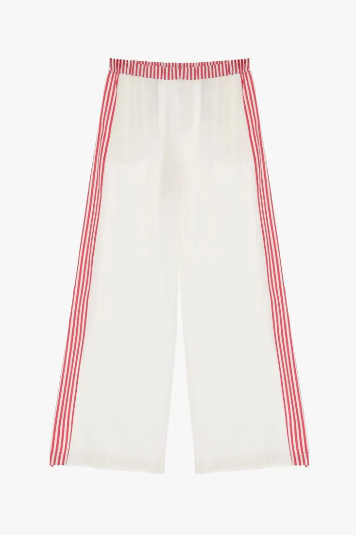 Pantaloni straight con orlo e bande laterali fantasia rigata