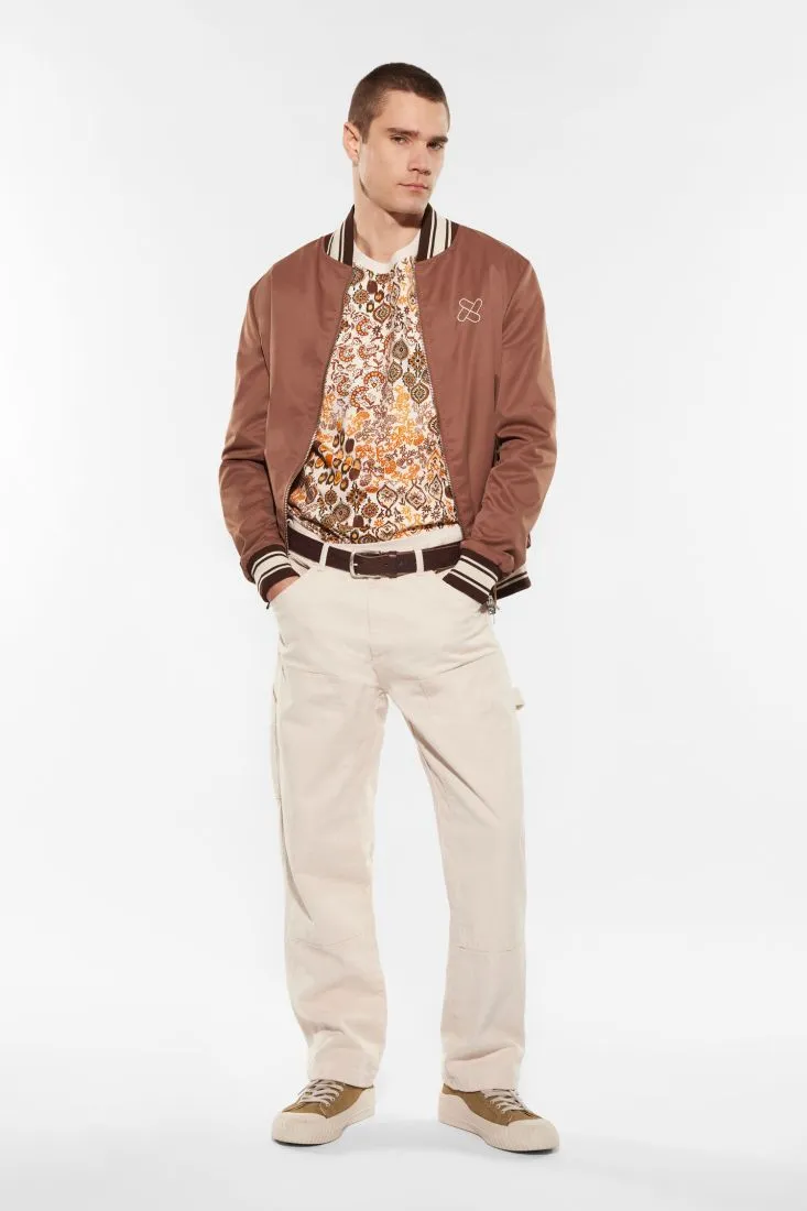 Pantaloni straight in puro cotone monocolour con cuciture dettaglio