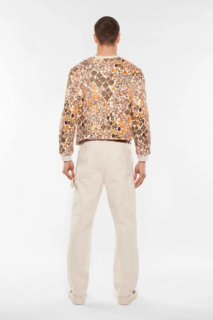 Pantaloni straight in puro cotone monocolour con cuciture dettaglio
