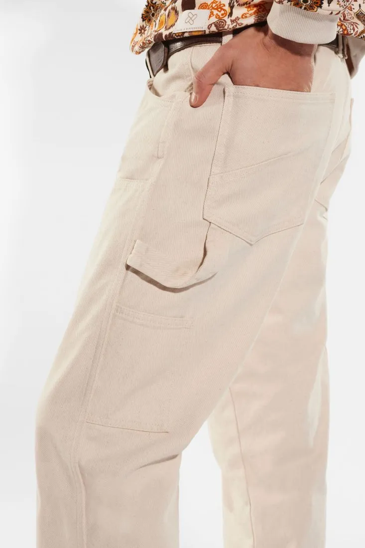 Pantaloni straight in puro cotone monocolour con cuciture dettaglio