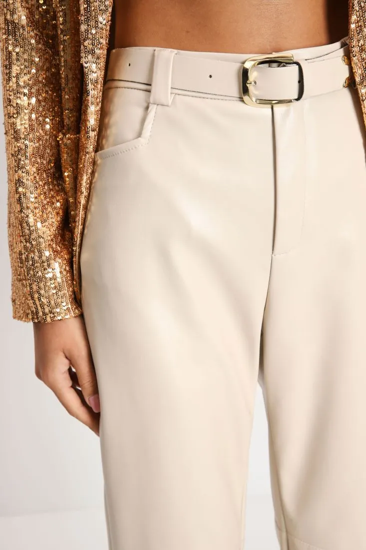 Pantaloni straight monocolour con cintura tono su tono