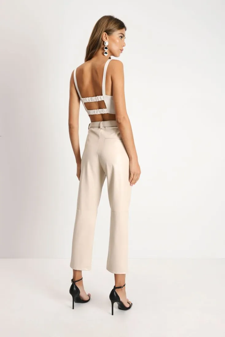 Pantaloni straight monocolour con cintura tono su tono