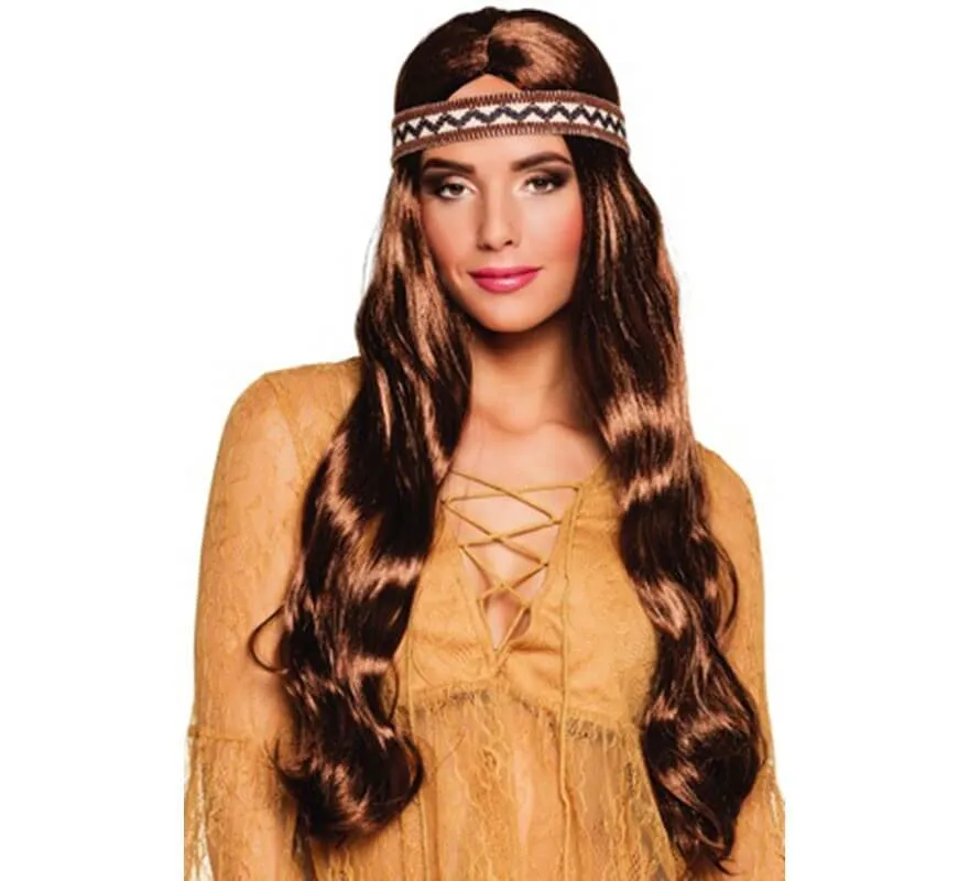 Parrucca da hippy castagno con nastro