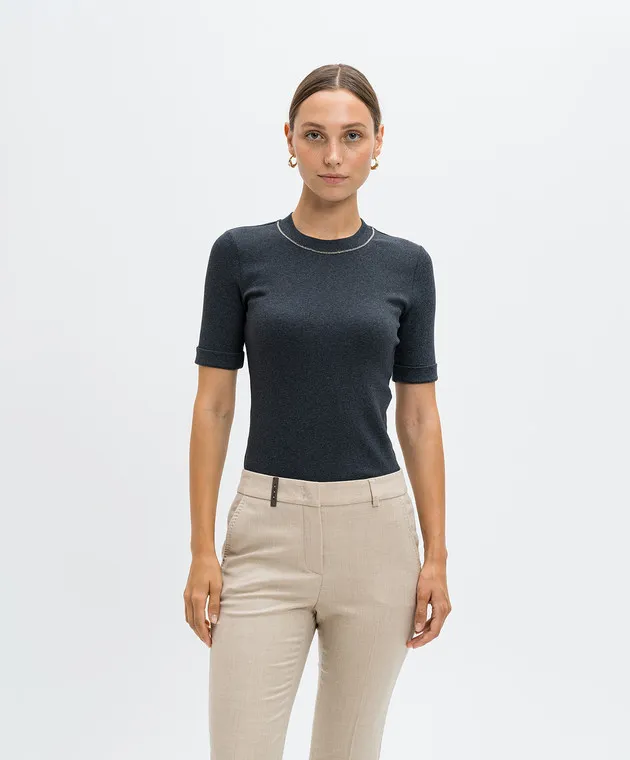 Peserico Top grigio a coste con catena monil S06588J005669