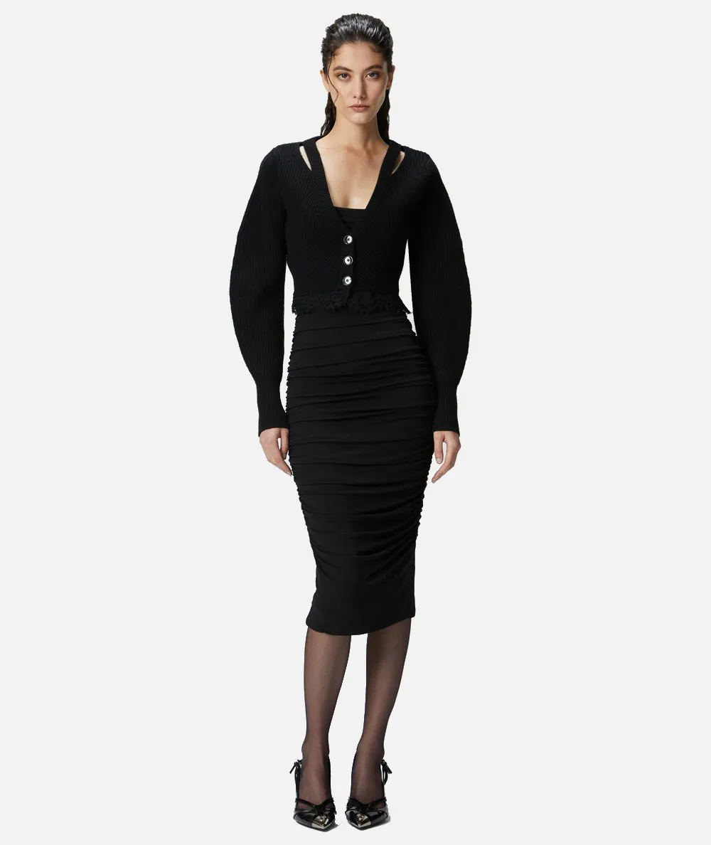 PINKO--Cardigan corto a coste con fondo in pizzo