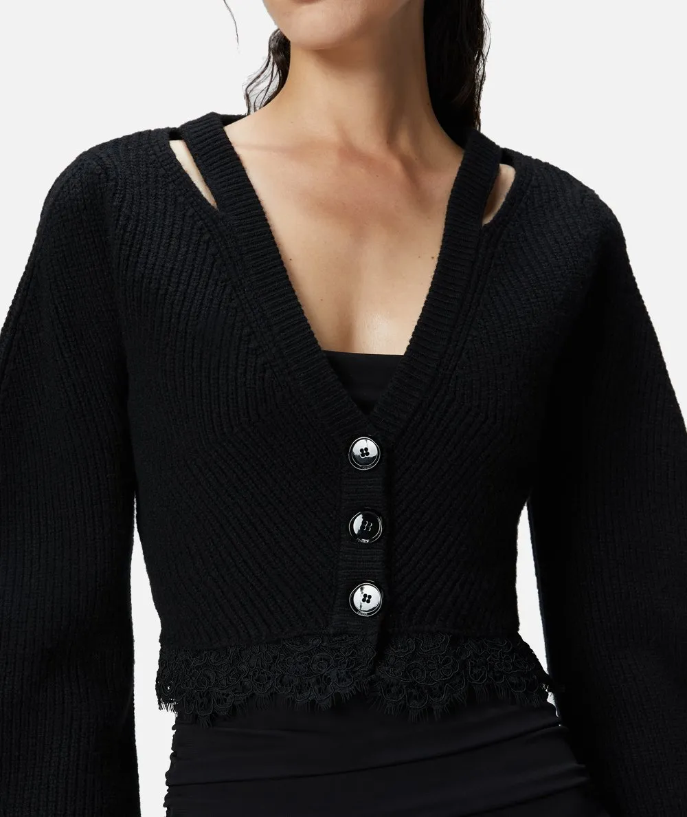 PINKO--Cardigan corto a coste con fondo in pizzo