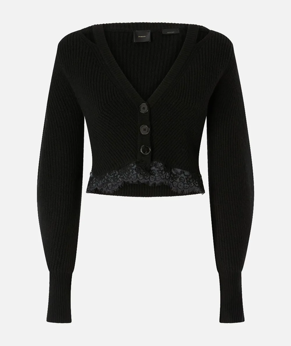 PINKO--Cardigan corto a coste con fondo in pizzo