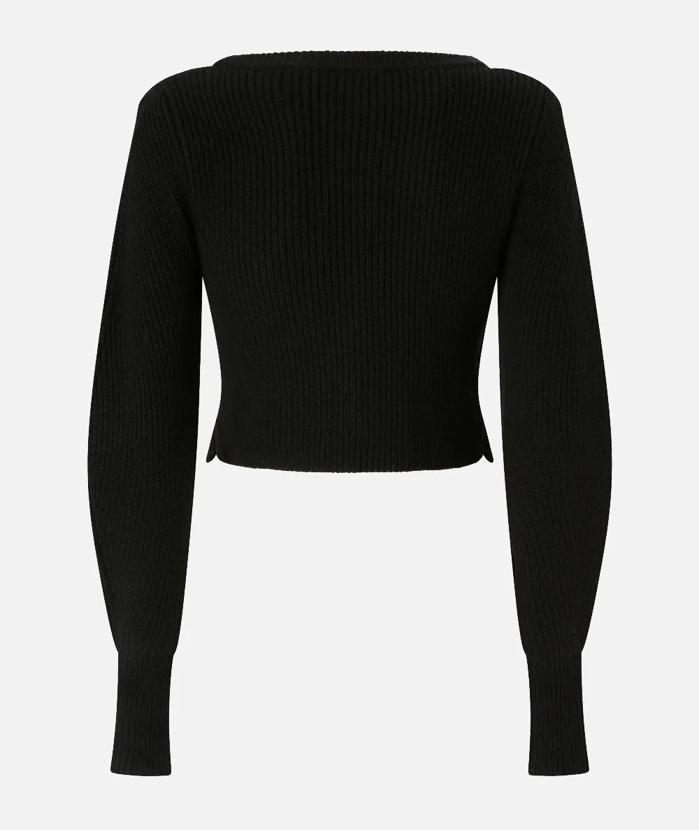 PINKO--Cardigan corto a coste con fondo in pizzo
