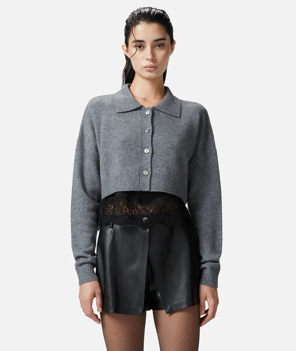 PINKO--Cardigan misto cachemire con top in satin e pizzo