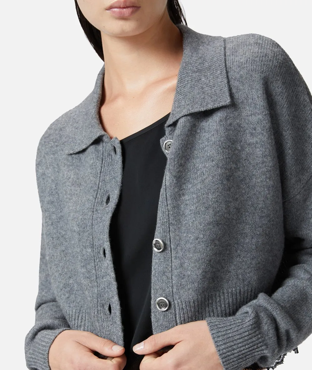PINKO--Cardigan misto cachemire con top in satin e pizzo