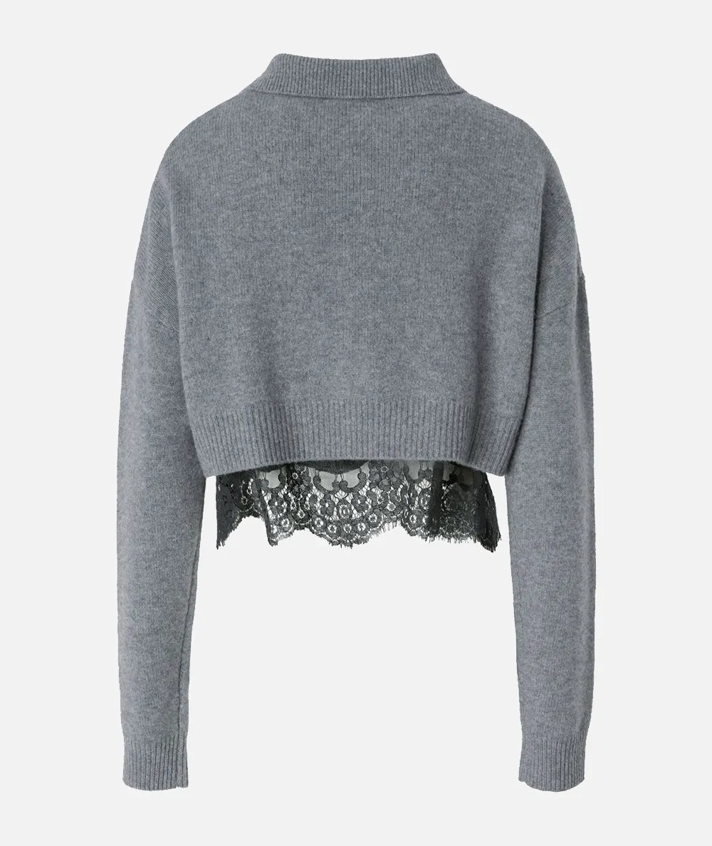 PINKO--Cardigan misto cachemire con top in satin e pizzo