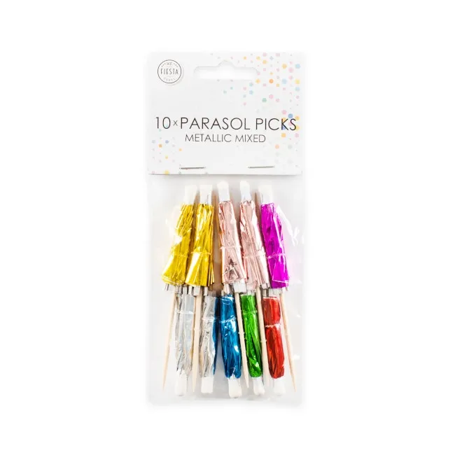 Plettri metallici colorati a forma di ombrello da 10 cm - 10 pz.