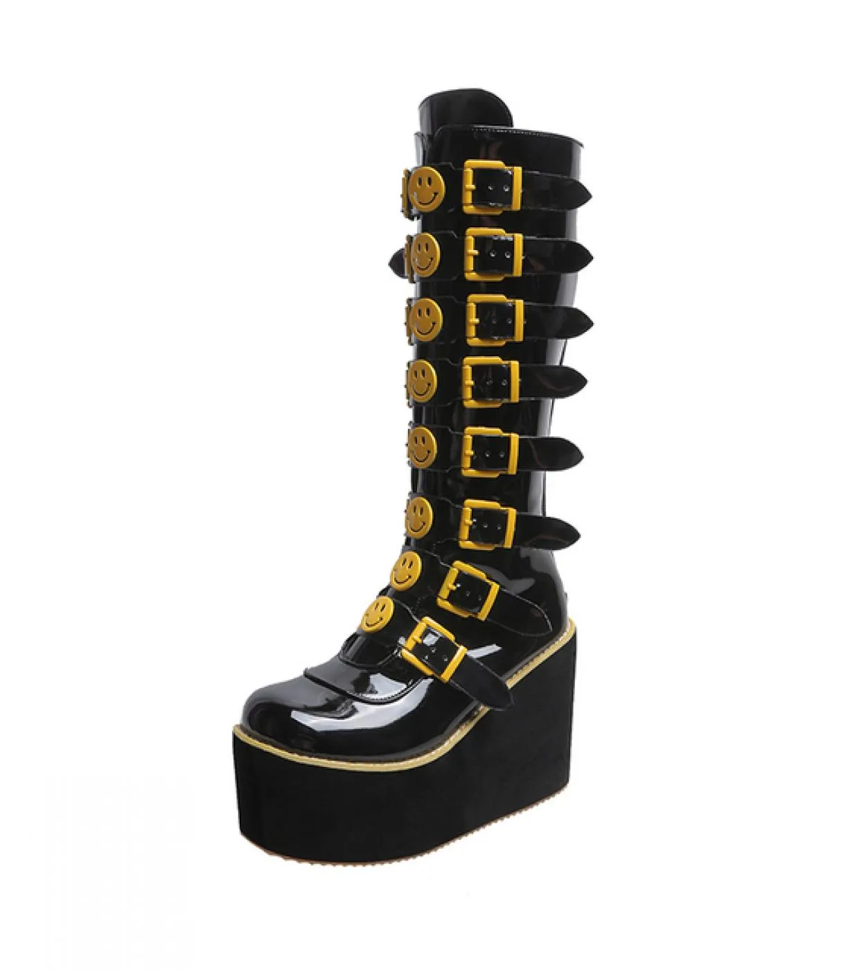 Plus Size 43 Black Gothic Vampire Halloween Cosplay Punk Buckle Street Platform Wedge High Heel Boots Women Shoes 2023