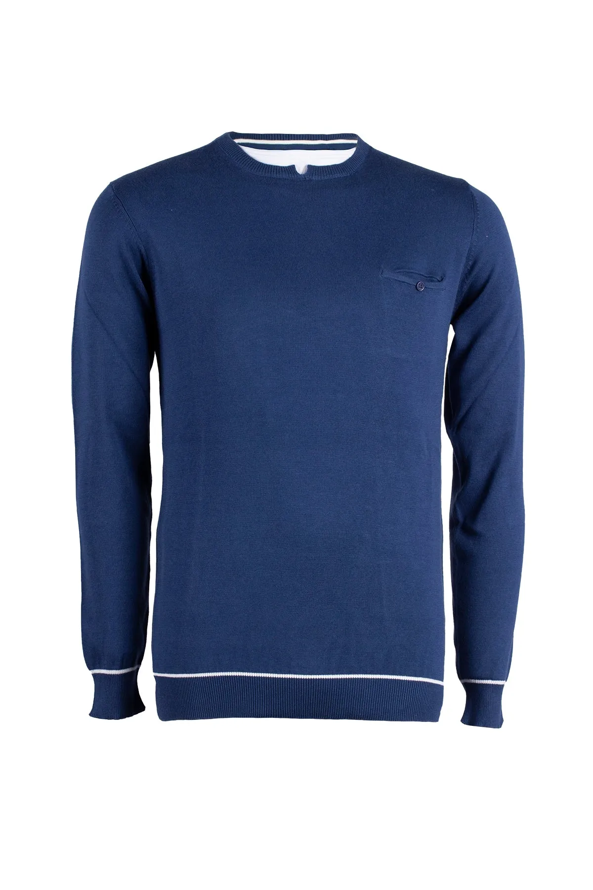Pullover uomo girocollo con doppio collo a contrasto