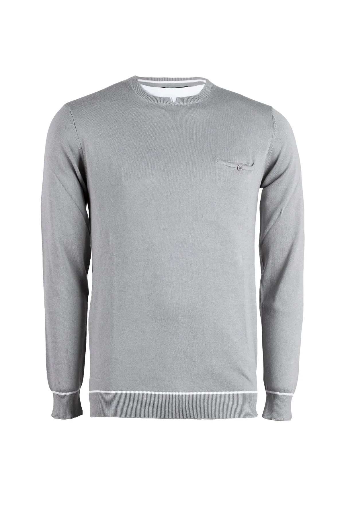 Pullover uomo girocollo con doppio collo a contrasto