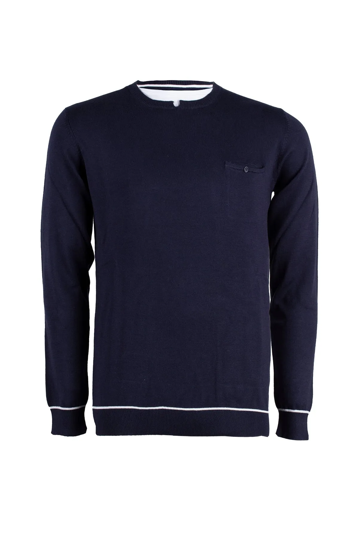 Pullover uomo girocollo con doppio collo a contrasto