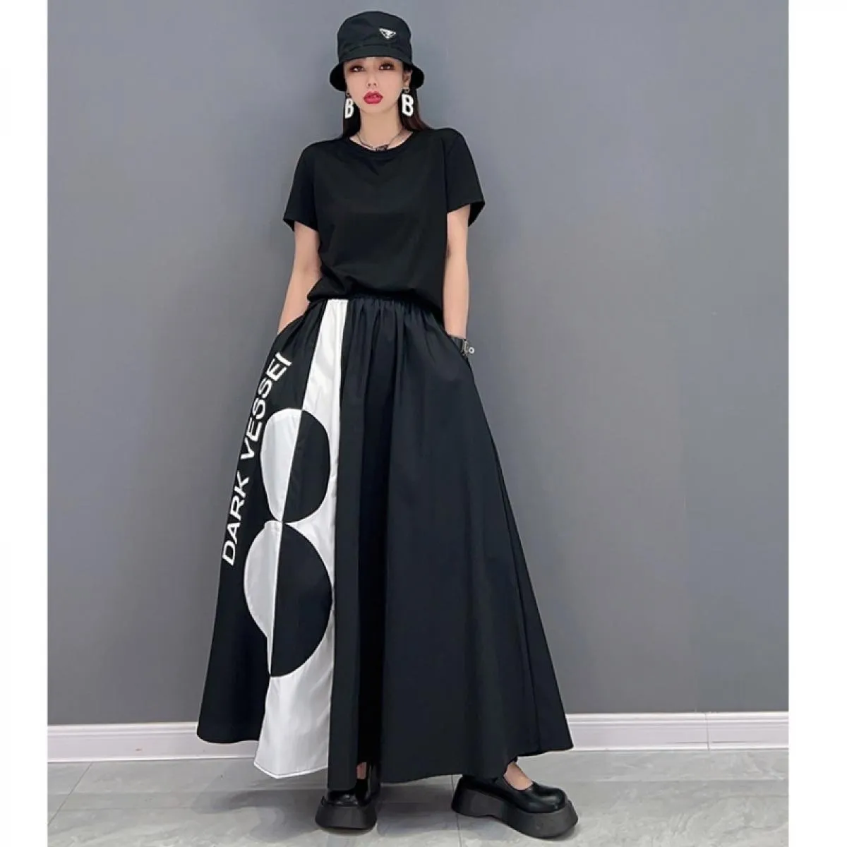 Qing Mo Moda Per Il Tempo Libero A Vita Alta Nero Bianco Splicing Gonna Donna 2023 Estate Il Nuovo Marchio Alla Moda Gonna di Gr