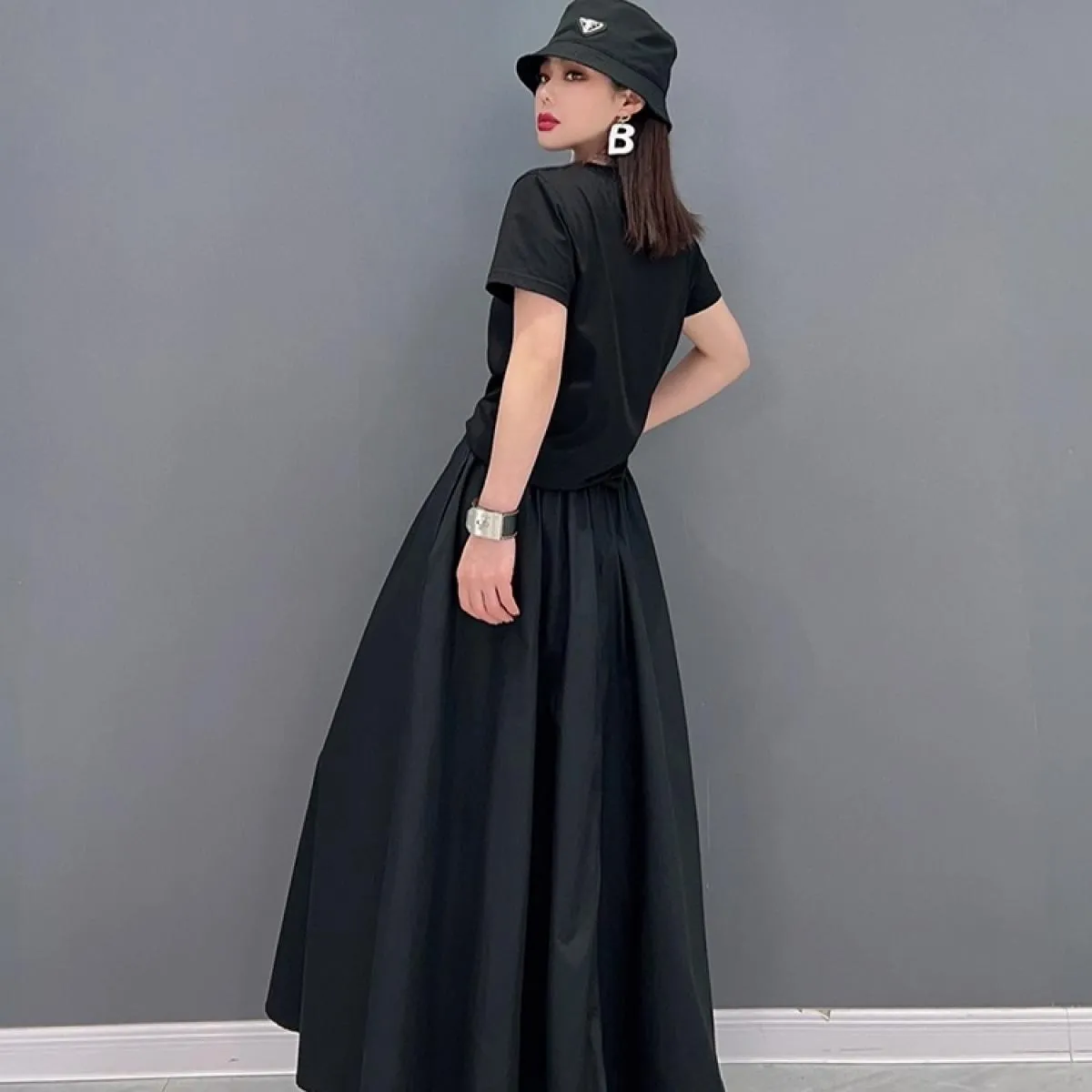Qing Mo Moda Per Il Tempo Libero A Vita Alta Nero Bianco Splicing Gonna Donna 2023 Estate Il Nuovo Marchio Alla Moda Gonna di Gr