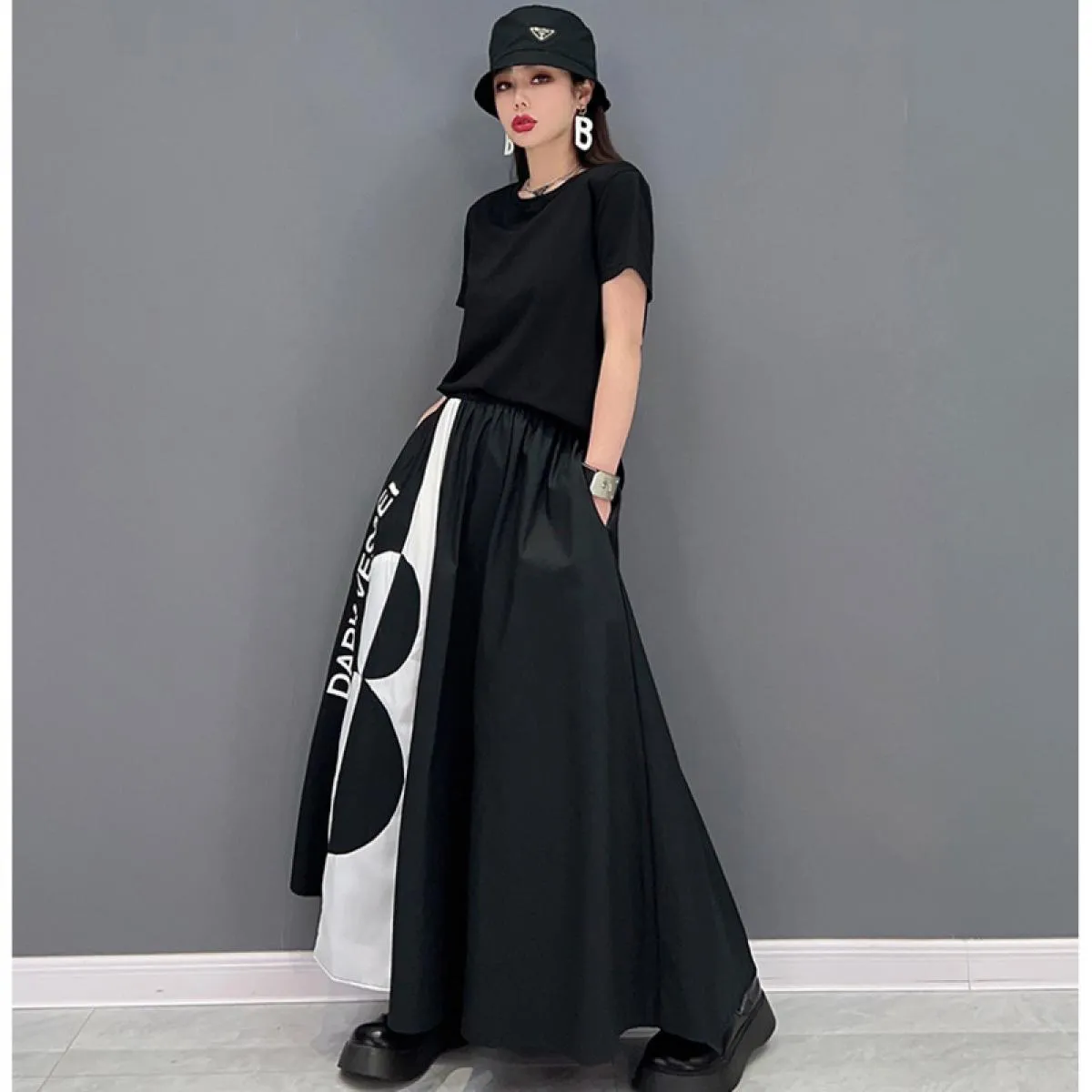 Qing Mo Moda Per Il Tempo Libero A Vita Alta Nero Bianco Splicing Gonna Donna 2023 Estate Il Nuovo Marchio Alla Moda Gonna di Gr