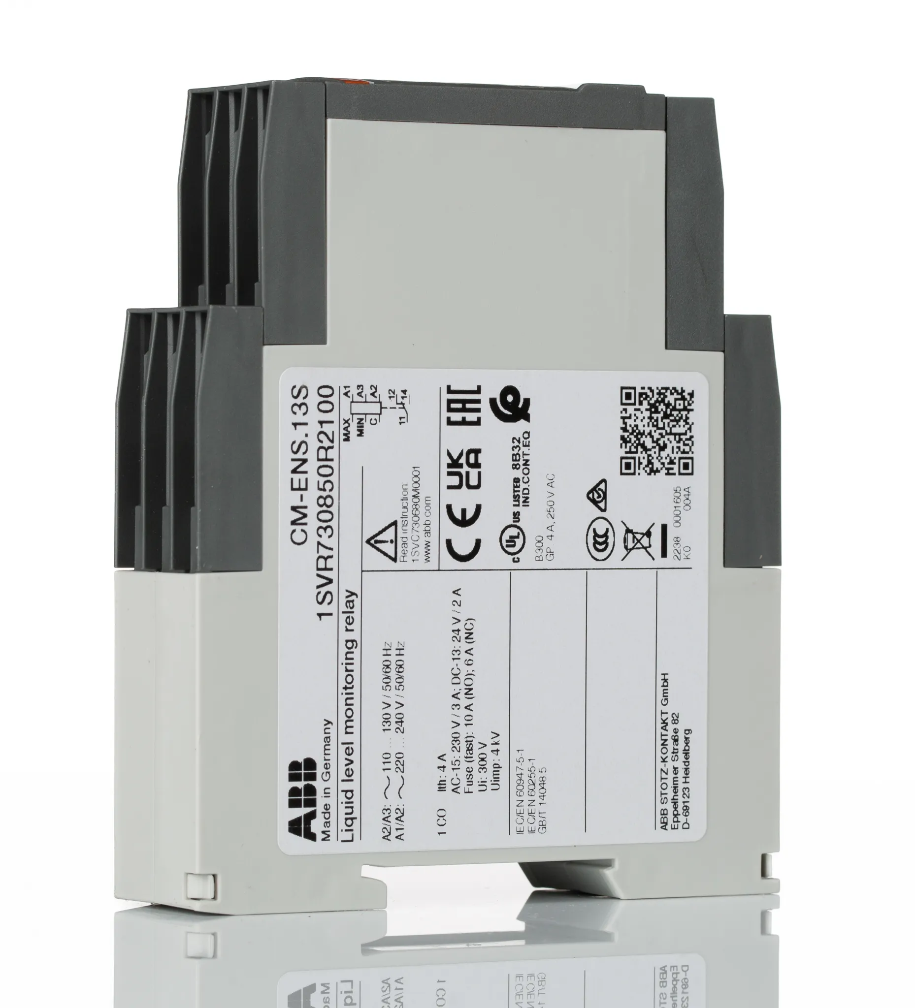 Relè di livello dei liquidi ABB 1SVR730850R2100 CM-ENS.13S, 1 ingresso, montaggio Guida DIN, alimentazione 110 →