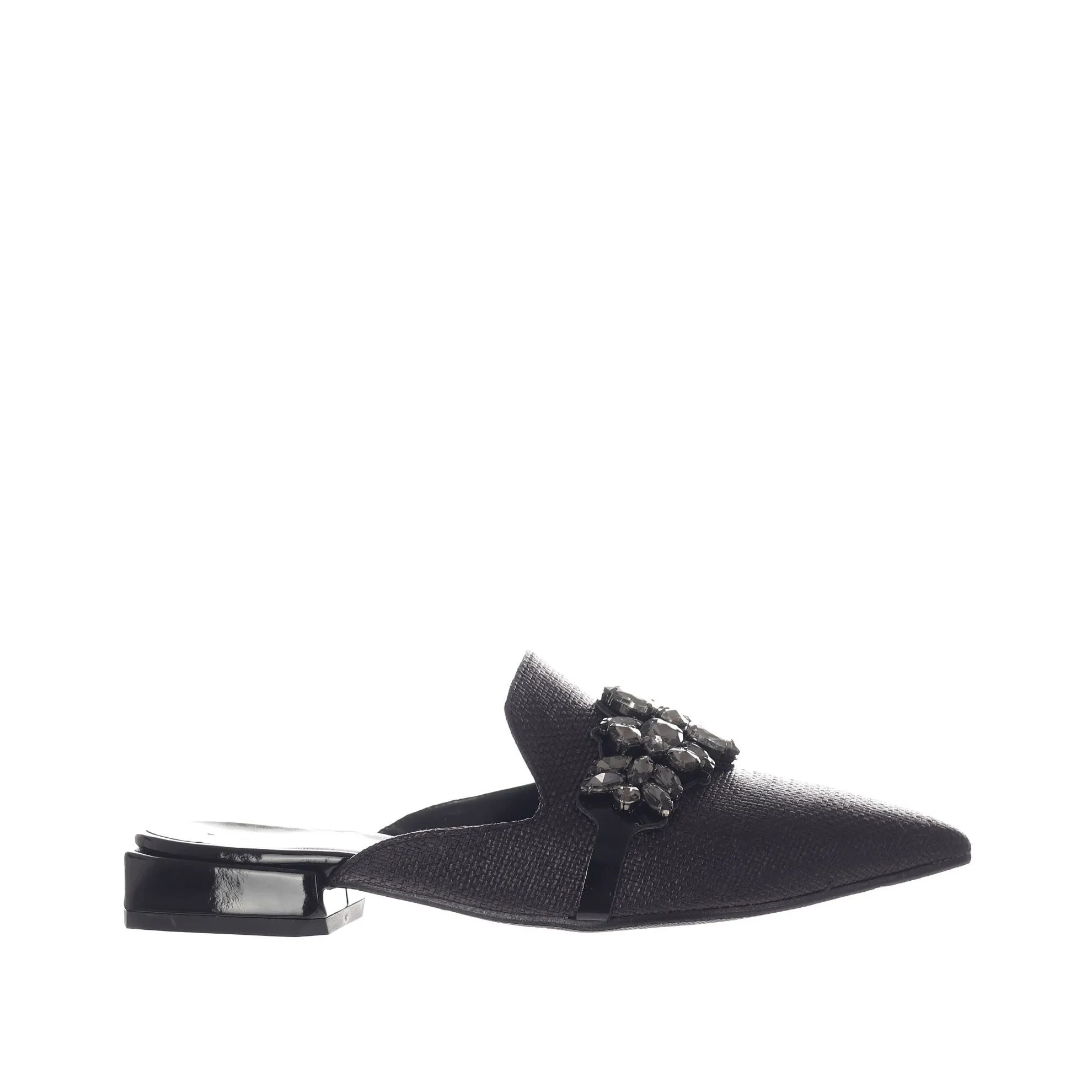 Sabot a punta in raffia con strass