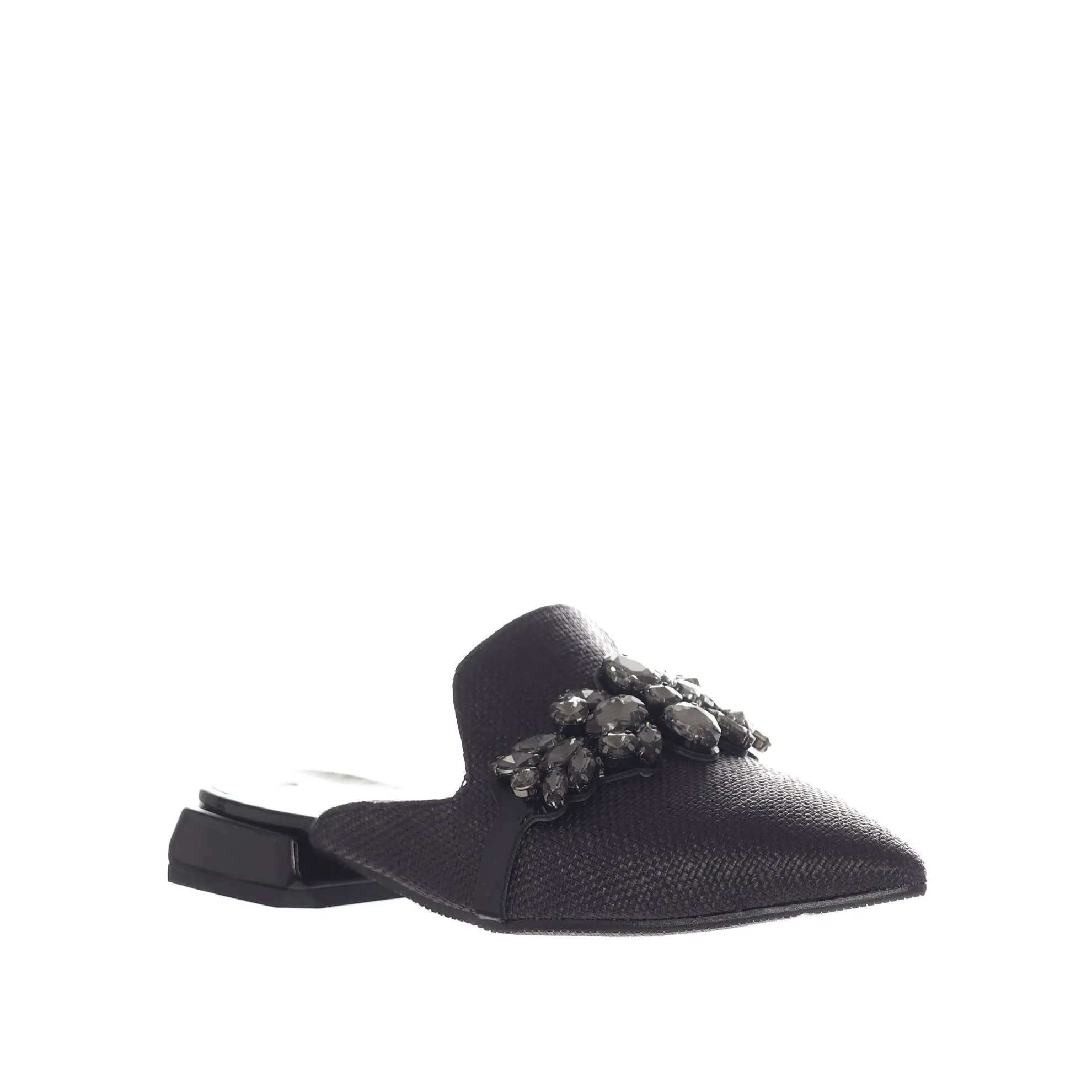 Sabot a punta in raffia con strass
