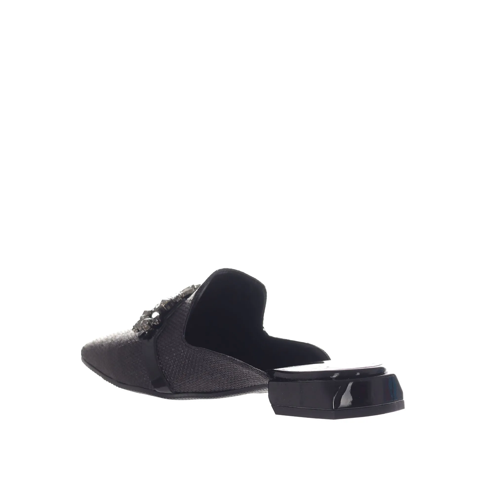 Sabot a punta in raffia con strass