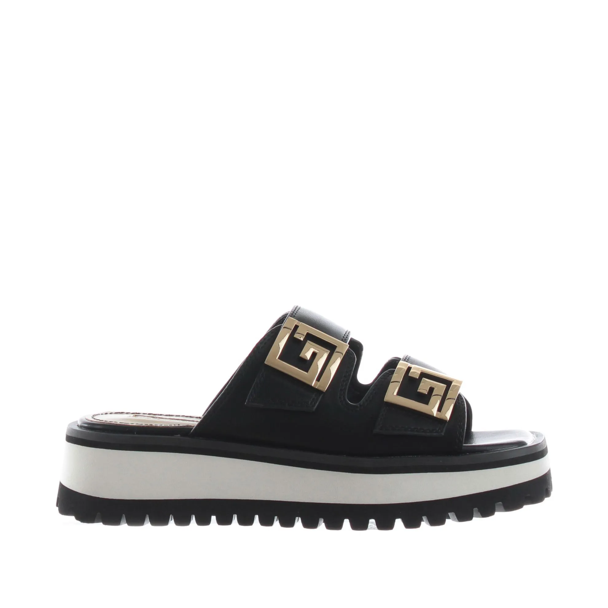 Sabot platform in pelle con fasce incrociate