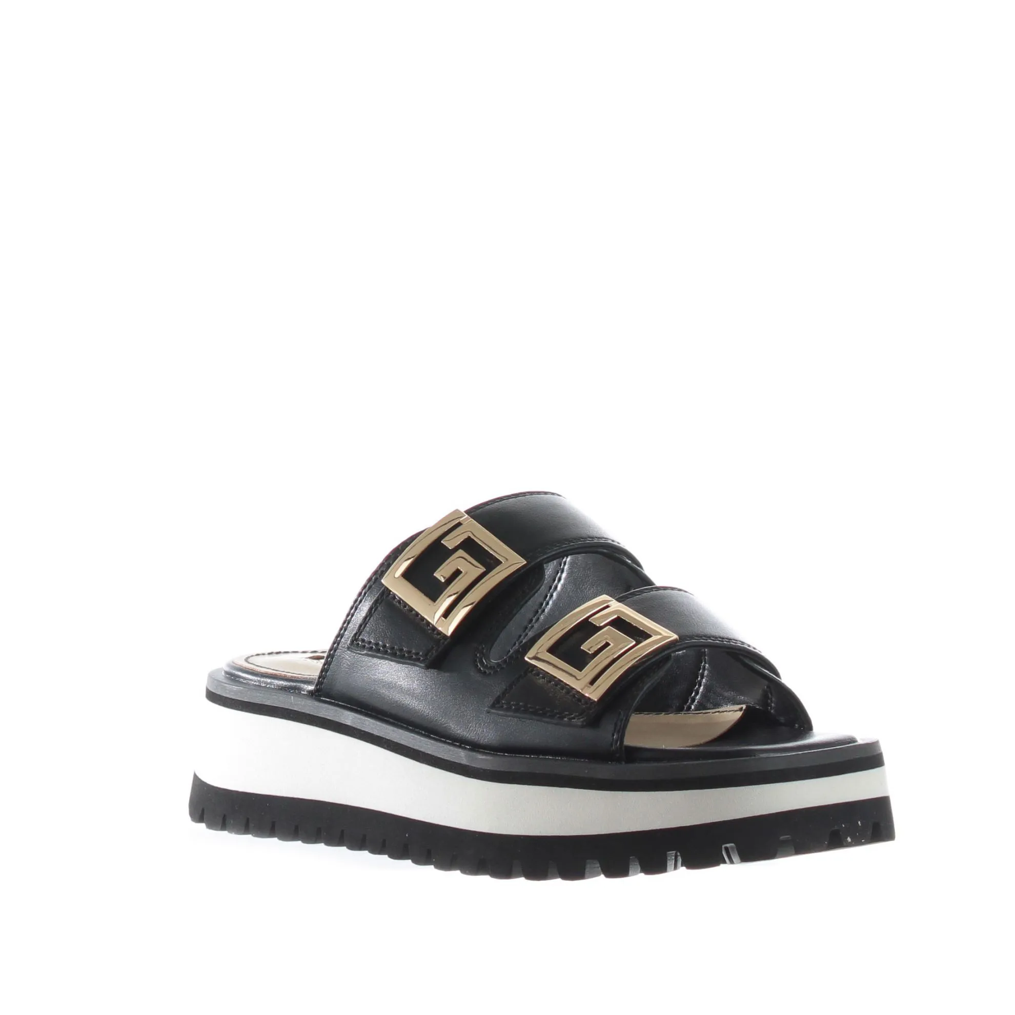 Sabot platform in pelle con fasce incrociate
