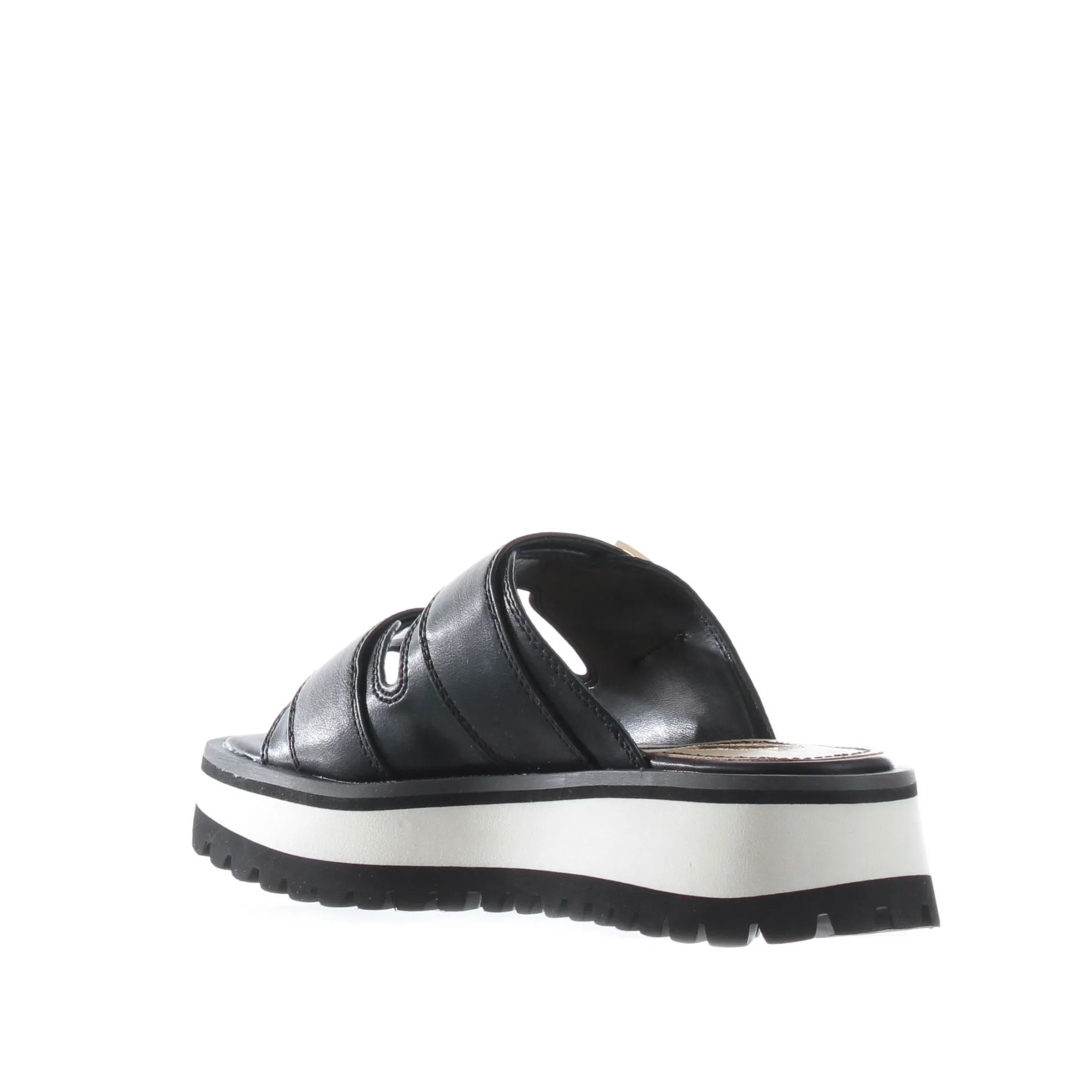 Sabot platform in pelle con fasce incrociate
