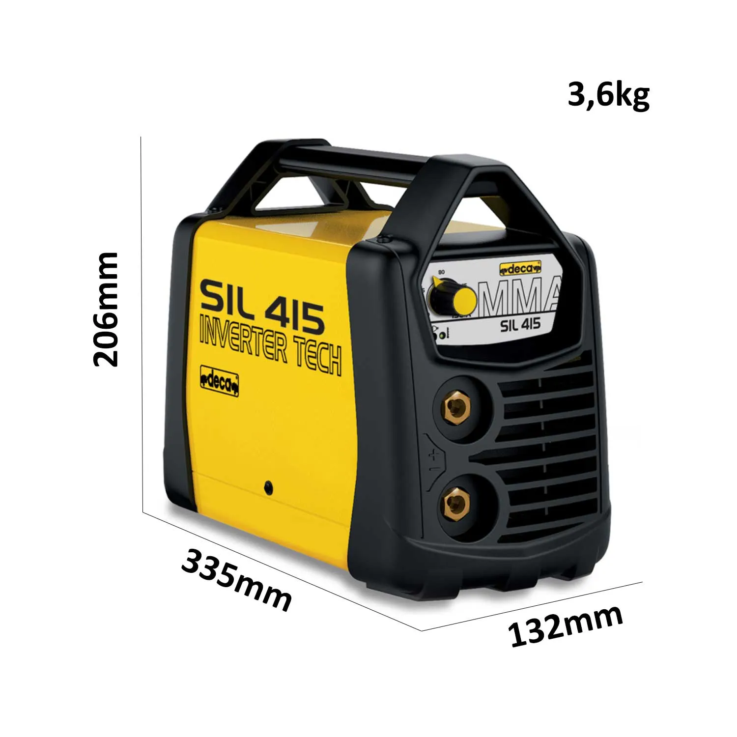 Saldatrice inverter DECA SIL 415 corrente continua 150Amp con maschera cristalli liquidi, pinza porta elettrodo +  50 elettrodi 