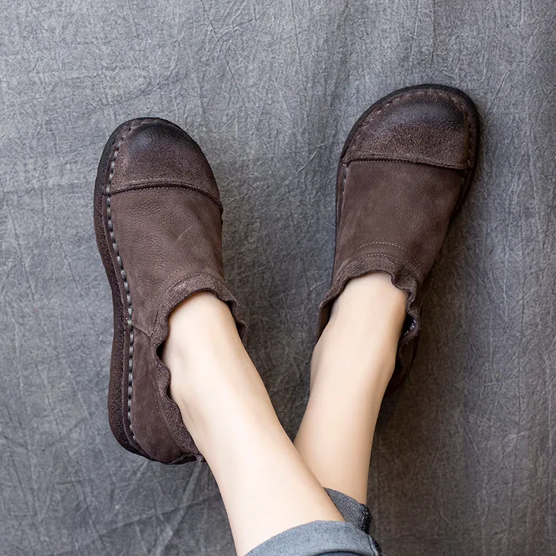 Scarpe piatte morbide in pelle bovina retrò autunno donna