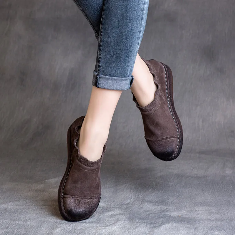 Scarpe piatte morbide in pelle bovina retrò autunno donna